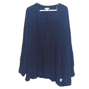 Navy Blue Crinkle Texture Henley Blouse Terra Sky Womens Plus Size